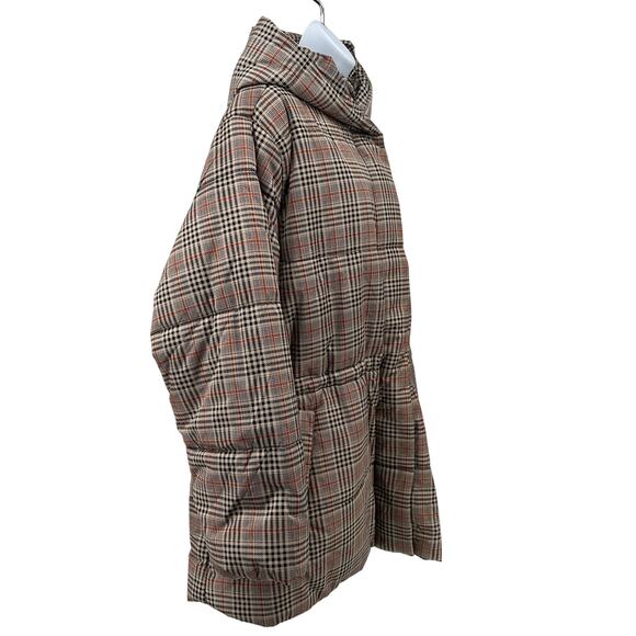 Ava & Viv Mid Length Puffer Jacket SZ 1X Tan Black Orange Hooded Snap Full Zip - Picture 4 of 14